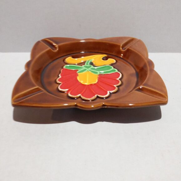 Vintage Majolica Ceramic Square Flower Ashtray-1978-Japan-Trinket Dish-MCM-NEW - Picture 5 of 10